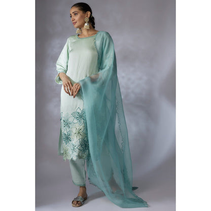 Shreeka Green Embroidered Kurta with Pant and Dupatta (Set of 3)