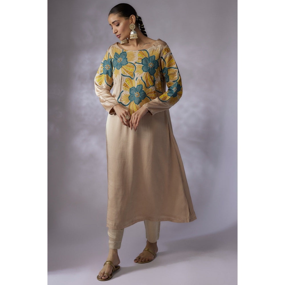 Shreeka Beige Embroidered Kurta with Pant and Dupatta (Set of 3)