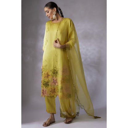 Shreeka Yellow Embroidered Kurta with Pant and Dupatta (Set of 3)