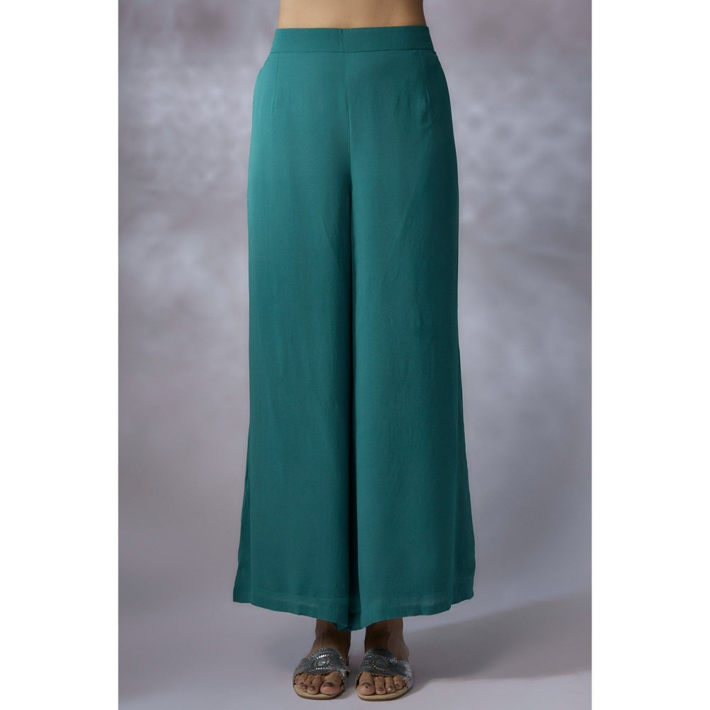 Shreeka Teal Embroidered Jacket with Kurta and Palazzo (Set of 3)