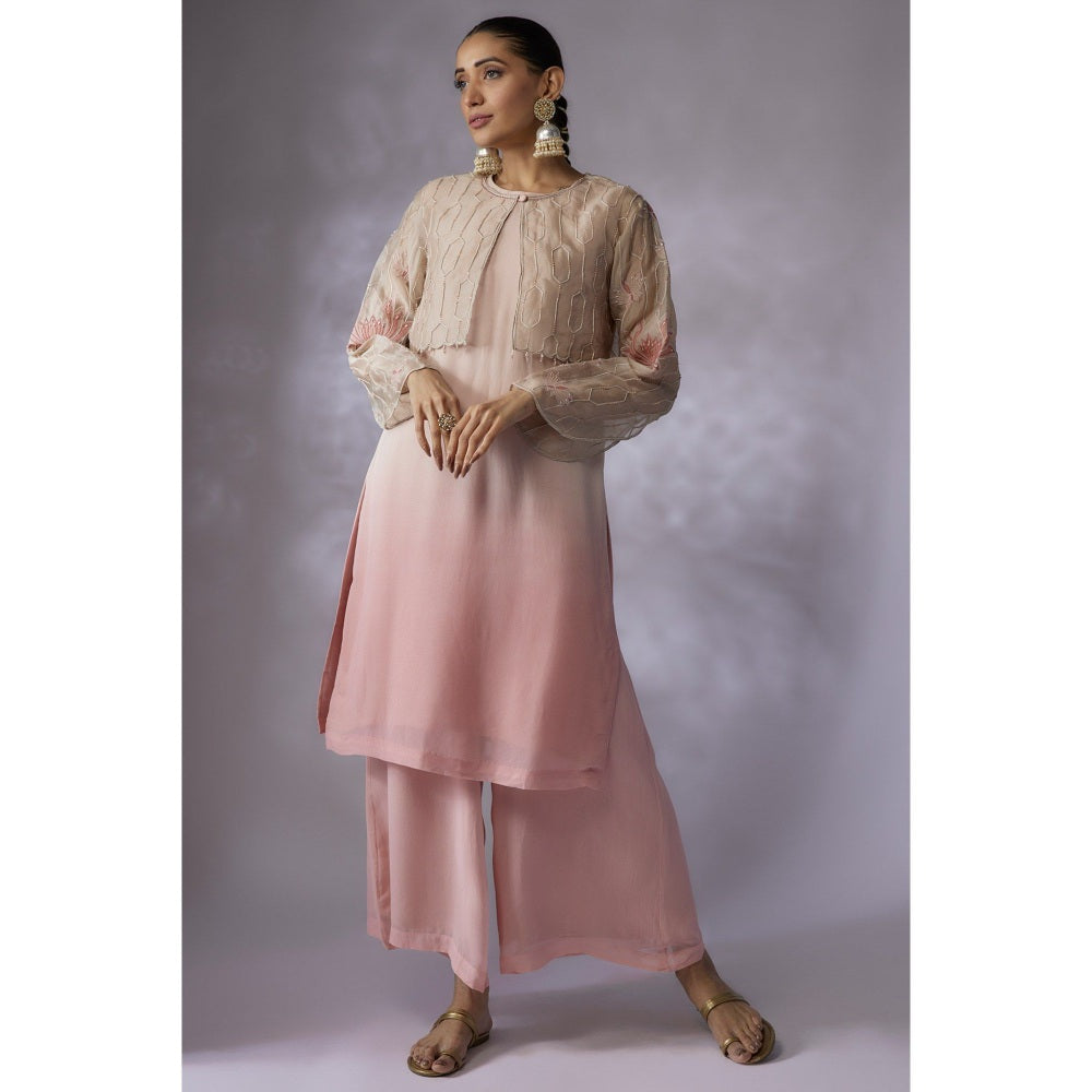 Shreeka Pink Embroidered Jacket with Kurta and Palazzo (Set of 3)