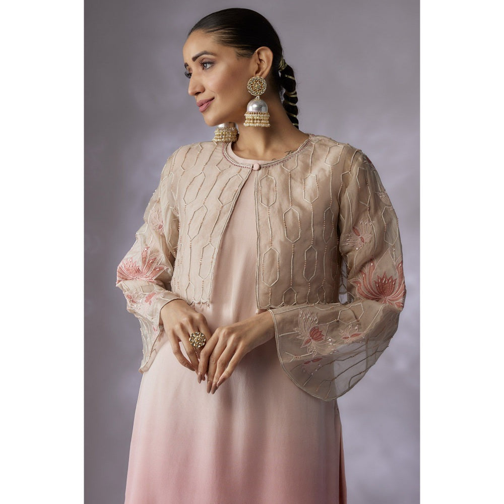 Shreeka Pink Embroidered Jacket with Kurta and Palazzo (Set of 3)
