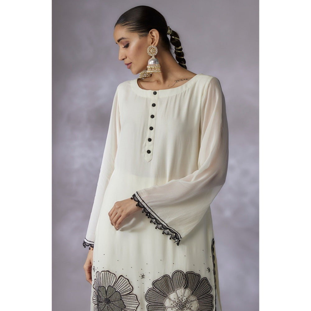Shreeka Ivory Embroidered Kurta with Palazzo and Dupatta (Set of 3)