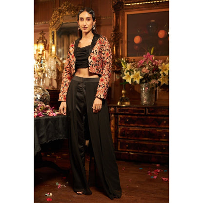 Shreeka Black Hand Embroidered Blazer with Bustier and Pant (Set of 3)