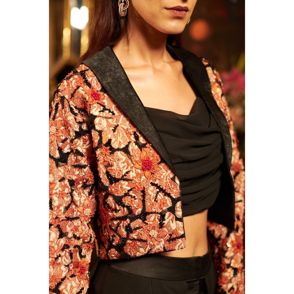 Shreeka Black Hand Embroidered Blazer with Bustier and Pant (Set of 3)