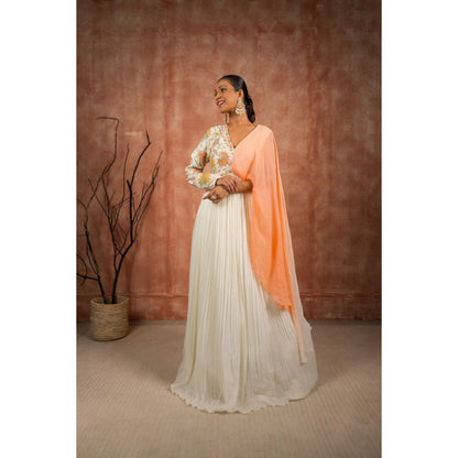 Shreeka Ivory Embellished V-Neck Dress and Churidar (Set of 2)