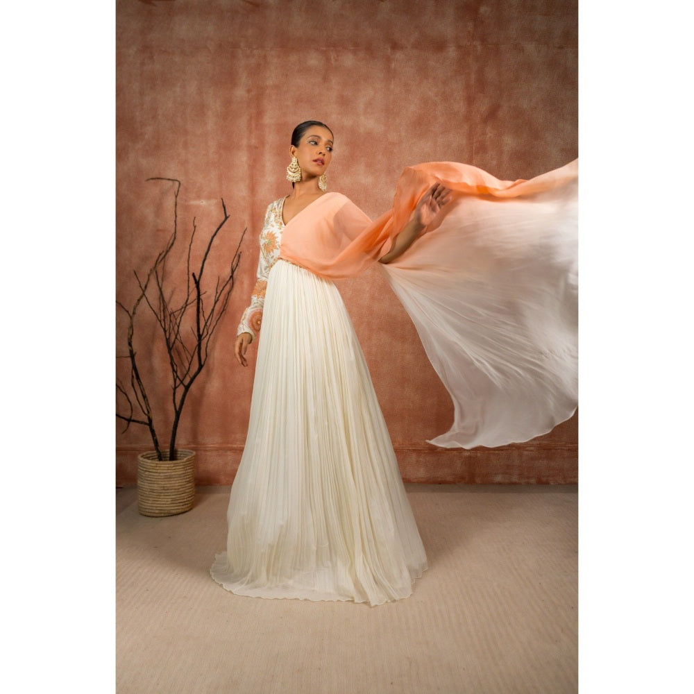 Shreeka Ivory Embellished V-Neck Dress and Churidar (Set of 2)