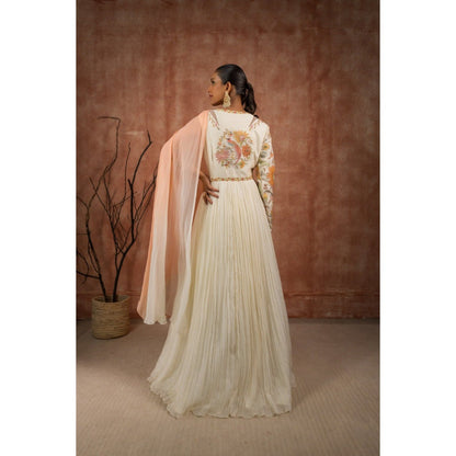 Shreeka Ivory Embellished V-Neck Dress and Churidar (Set of 2)