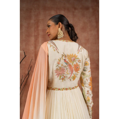 Shreeka Ivory Embellished V-Neck Dress and Churidar (Set of 2)