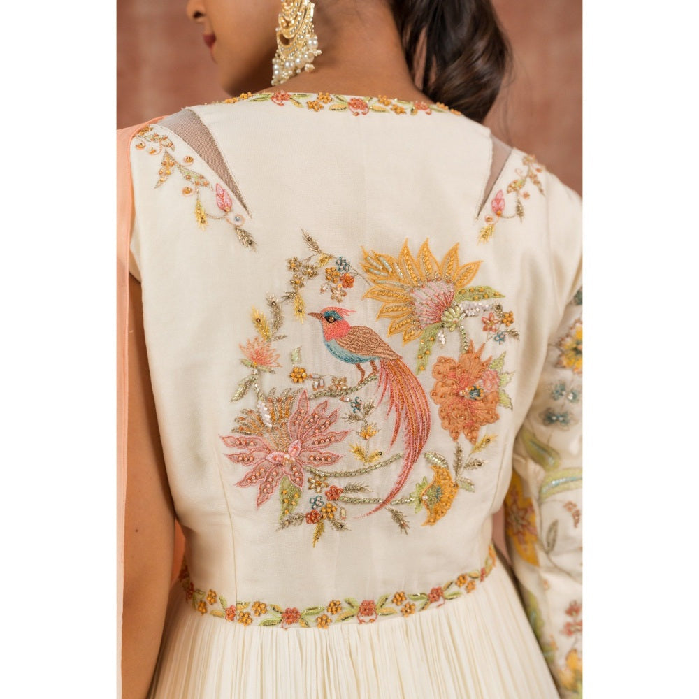 Shreeka Ivory Embellished V-Neck Dress and Churidar (Set of 2)