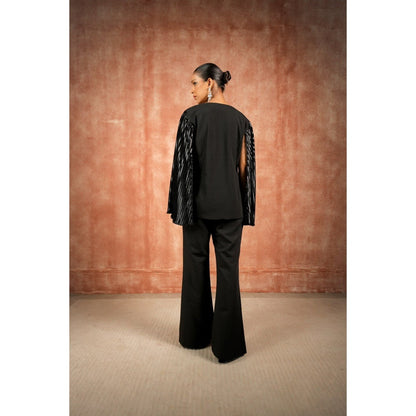 Shreeka Black Pleated Cape Sleeves Embellished Co-Ord (Set of 2)