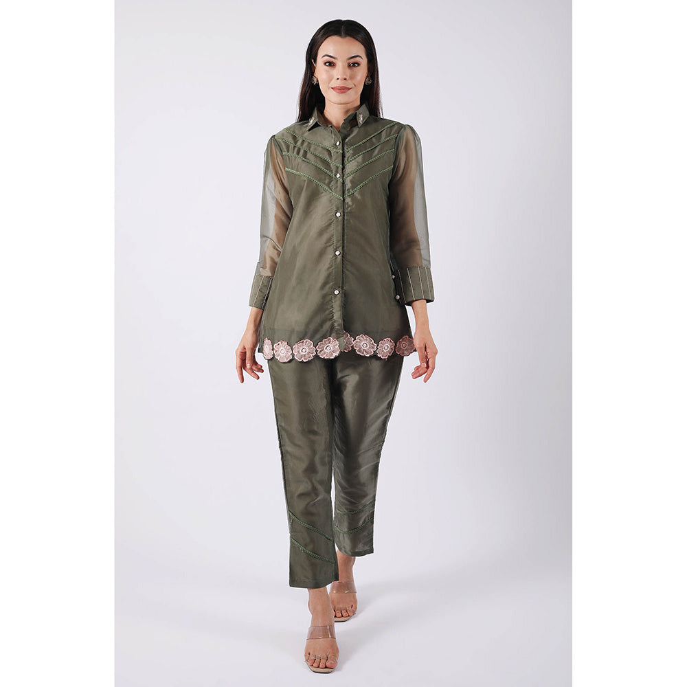 SHRUTI GOYAL Olive Embellished Co-Ord (Set of 2)