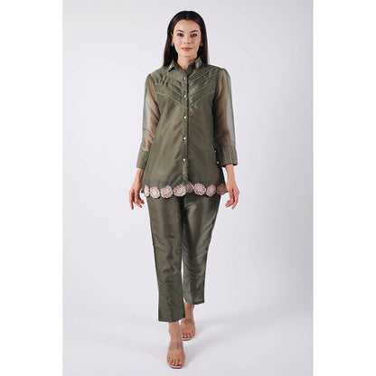 SHRUTI GOYAL Olive Embellished Co-Ord (Set of 2)