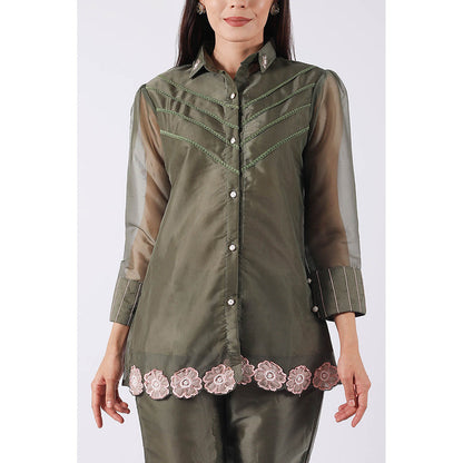 SHRUTI GOYAL Olive Embellished Co-Ord (Set of 2)