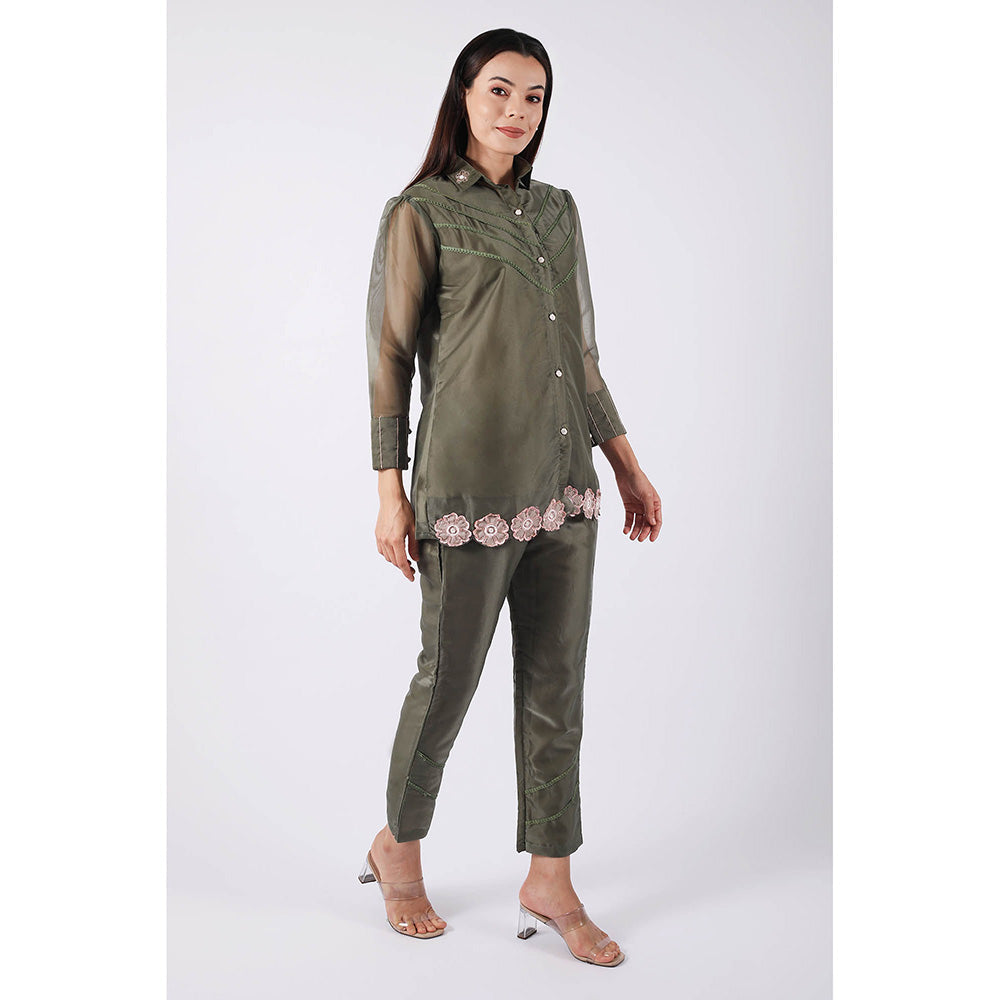 SHRUTI GOYAL Olive Embellished Co-Ord (Set of 2)