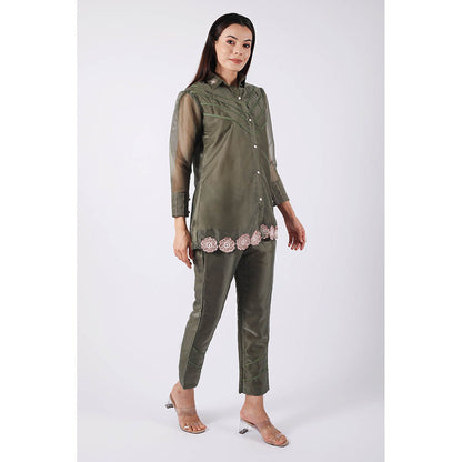 SHRUTI GOYAL Olive Embellished Co-Ord (Set of 2)