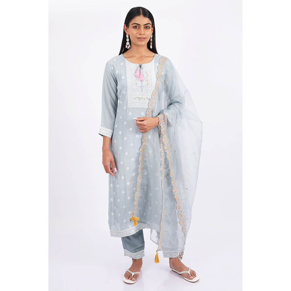SHRUTI GOYAL Blue Embroidered Kurta with Pant and Dupatta (Set of 3)