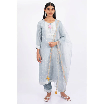 SHRUTI GOYAL Blue Embroidered Kurta with Pant and Dupatta (Set of 3)