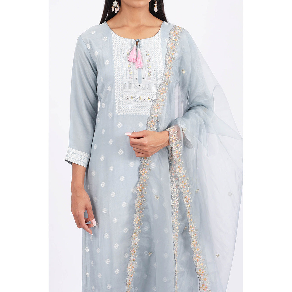 SHRUTI GOYAL Blue Embroidered Kurta with Pant and Dupatta (Set of 3)