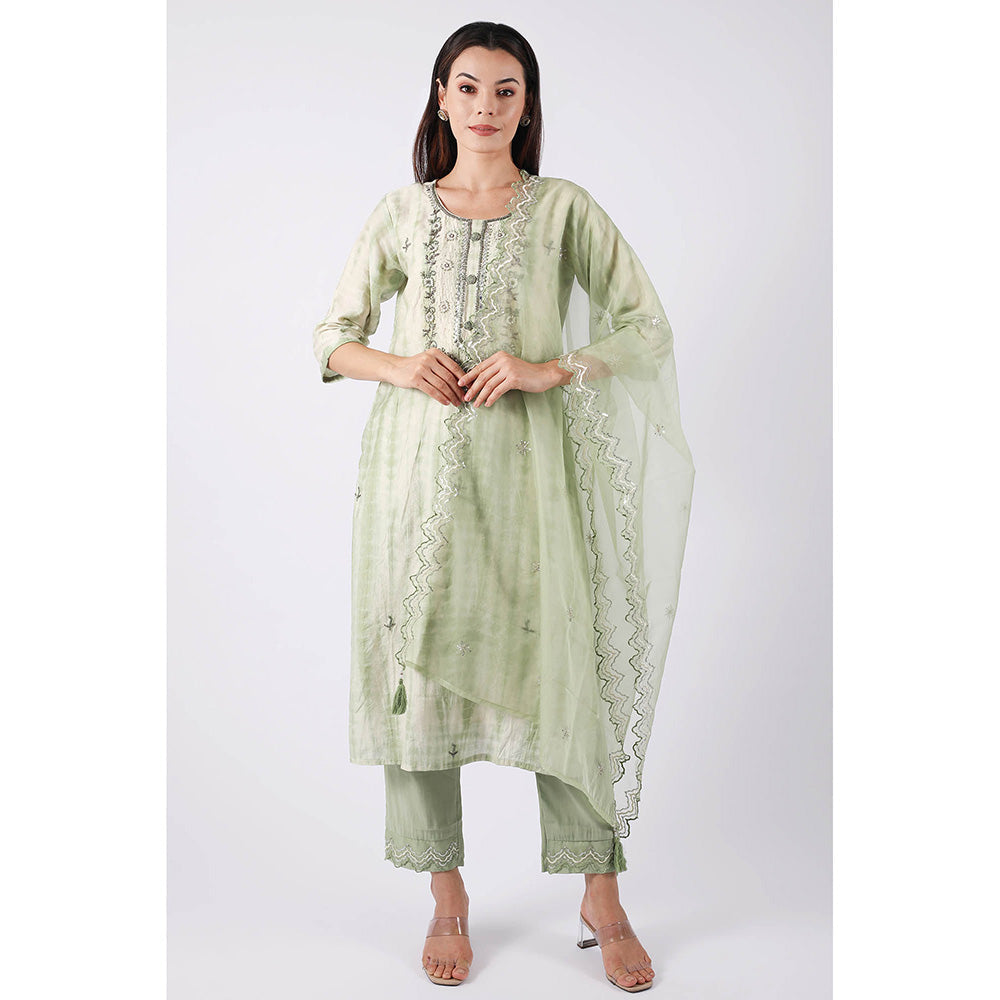 SHRUTI GOYAL Pista Green Embroidered Kurta with Pant and Dupatta (Set of 3)
