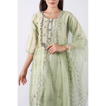 SHRUTI GOYAL Pista Green Embroidered Kurta with Pant and Dupatta (Set of 3)