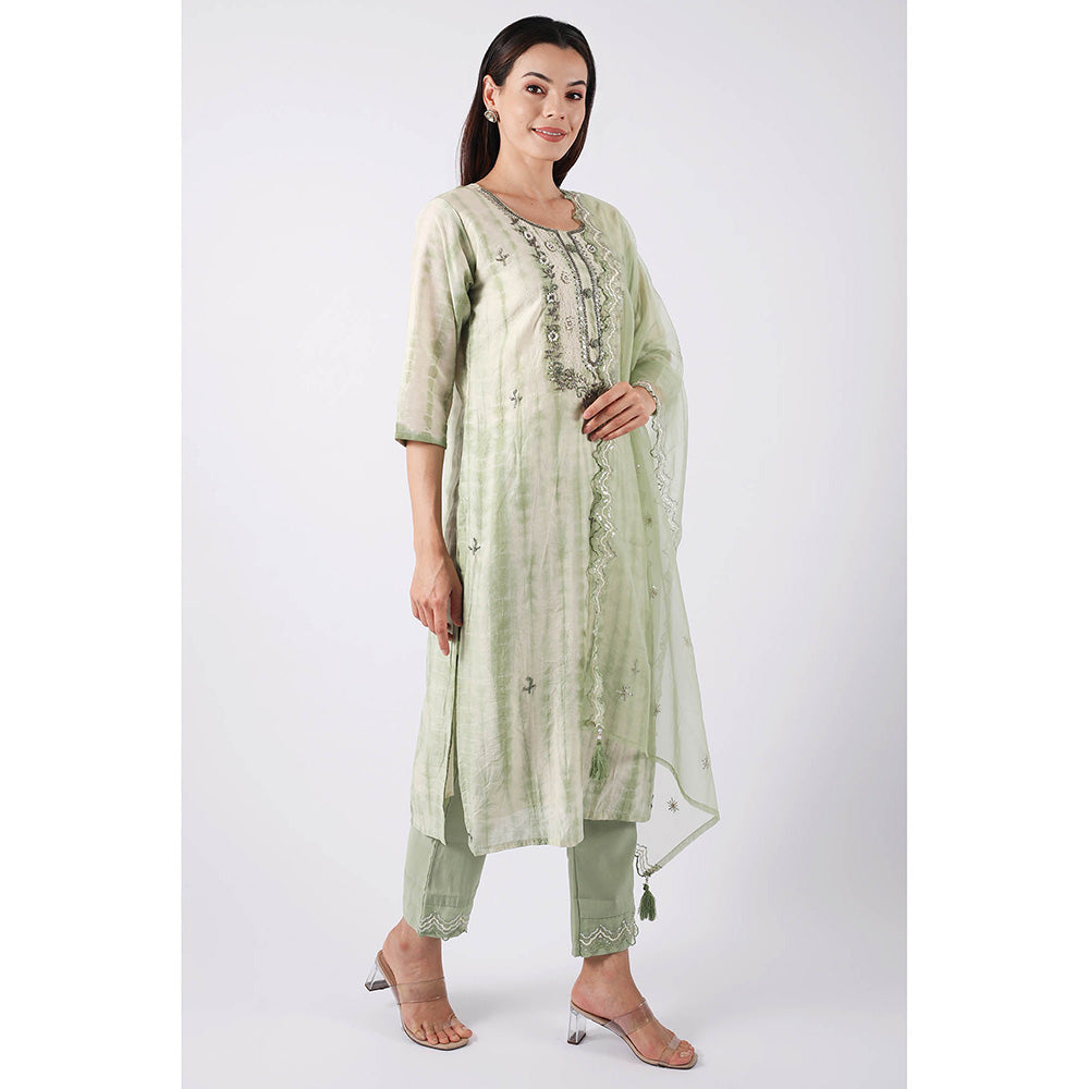 SHRUTI GOYAL Pista Green Embroidered Kurta with Pant and Dupatta (Set of 3)