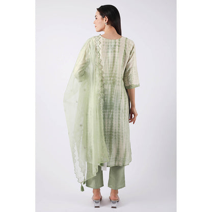 SHRUTI GOYAL Pista Green Embroidered Kurta with Pant and Dupatta (Set of 3)