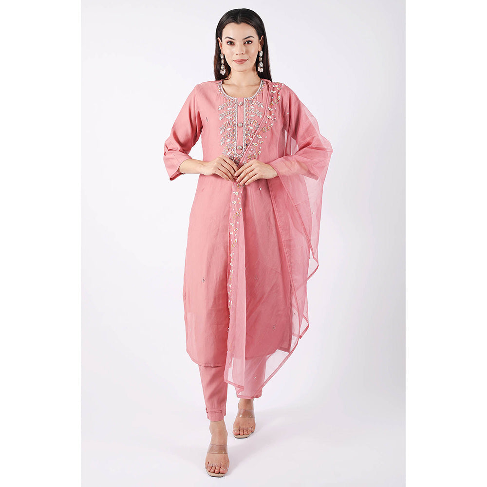 SHRUTI GOYAL Pink Embroidered Kurta with Pant and Dupatta (Set of 3)