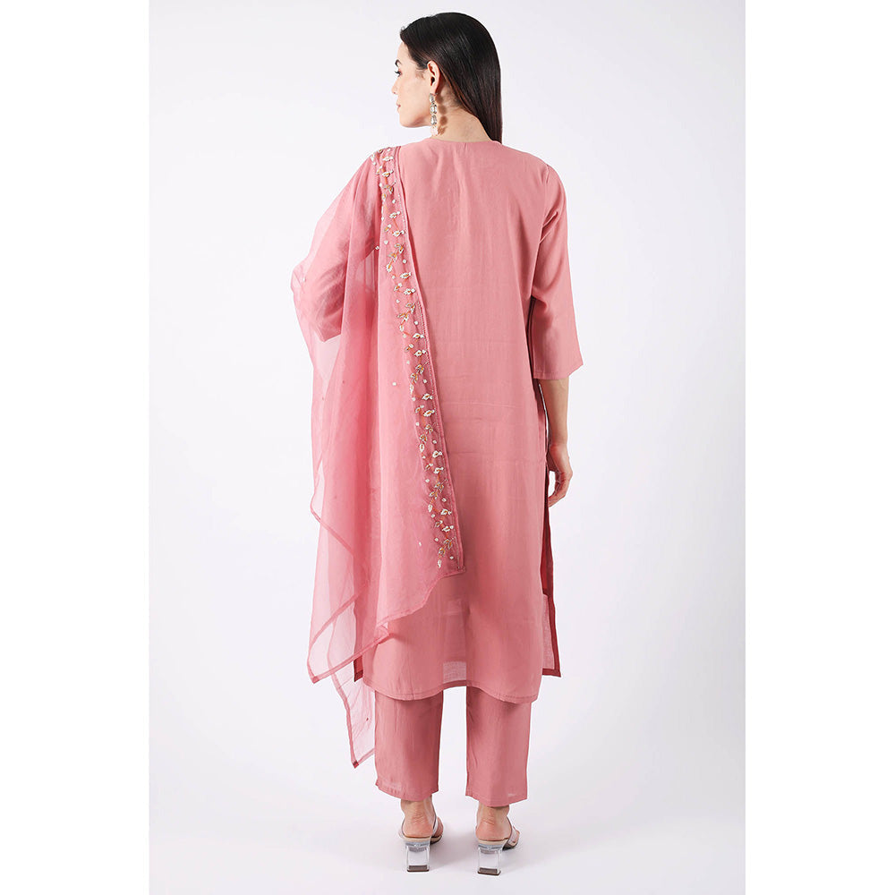 SHRUTI GOYAL Pink Embroidered Kurta with Pant and Dupatta (Set of 3)