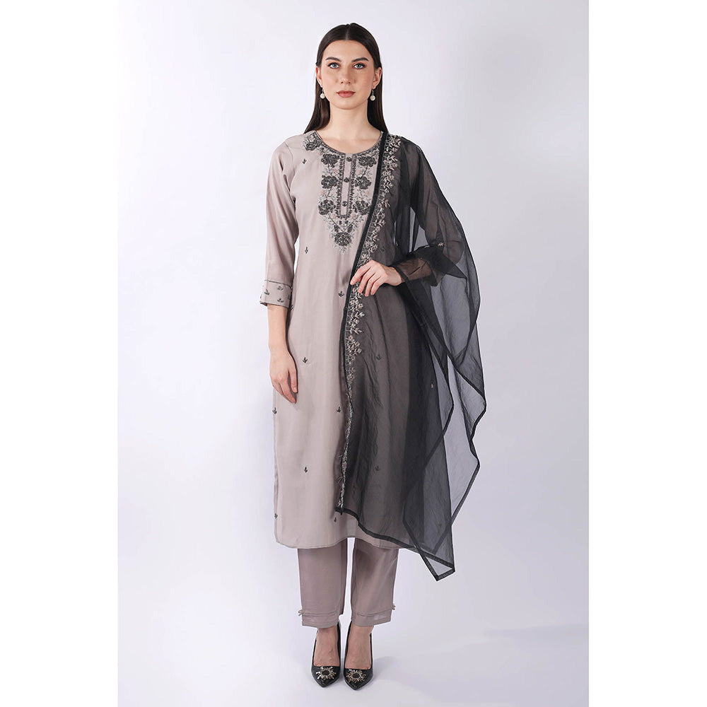 SHRUTI GOYAL Grey Embroidered Kurta with Pant and Dupatta (Set of 3)