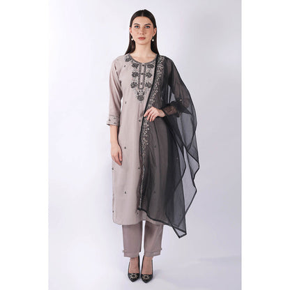 SHRUTI GOYAL Grey Embroidered Kurta with Pant and Dupatta (Set of 3)