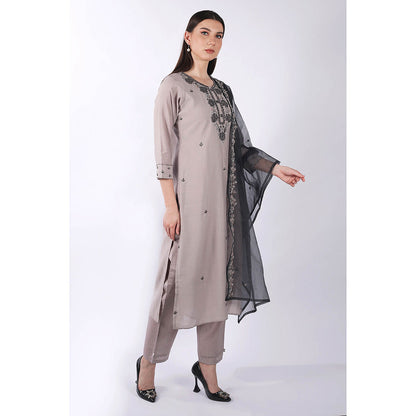 SHRUTI GOYAL Grey Embroidered Kurta with Pant and Dupatta (Set of 3)