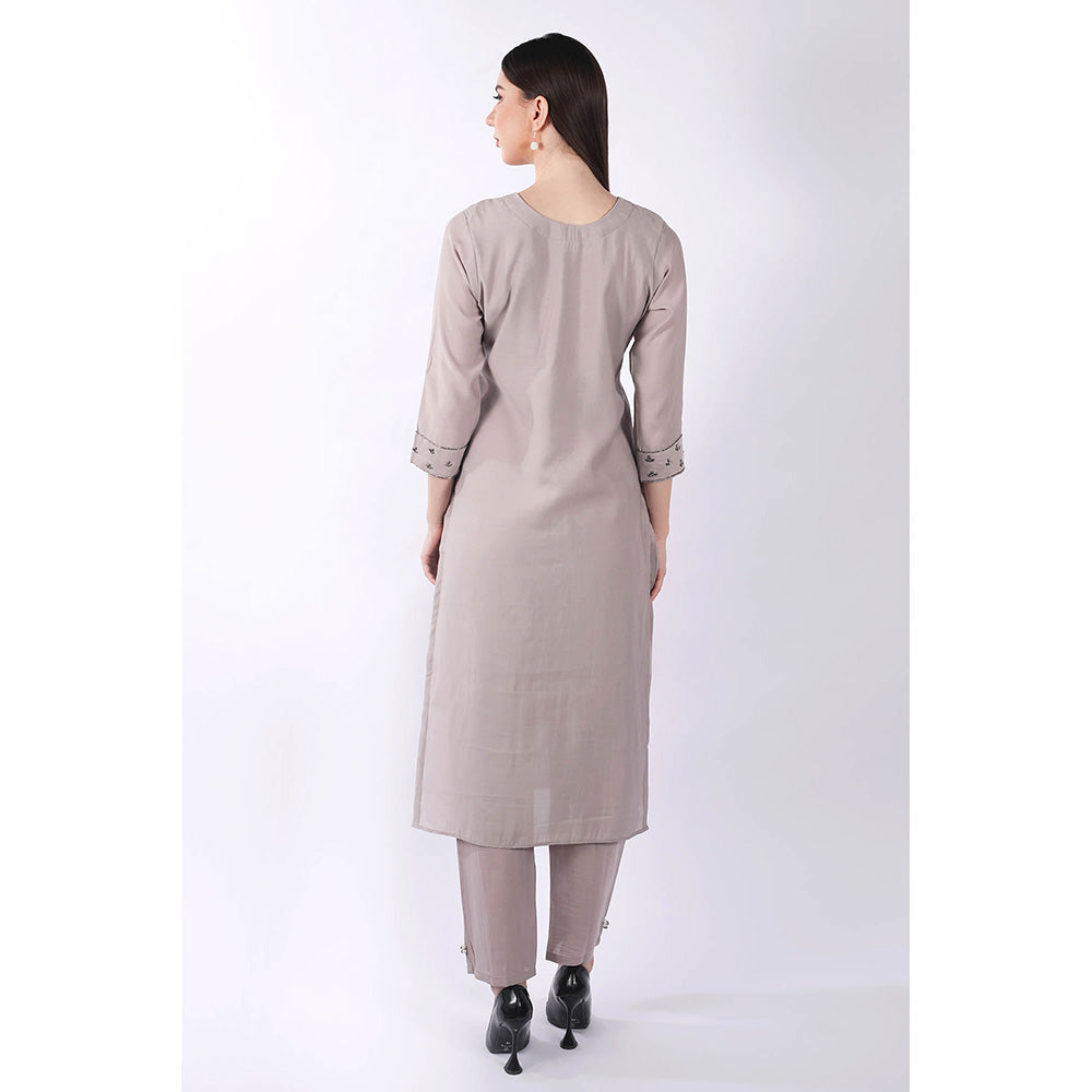SHRUTI GOYAL Grey Embroidered Kurta with Pant and Dupatta (Set of 3)