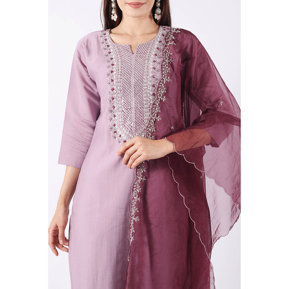 SHRUTI GOYAL Lavender Embroidered Kurta with Pant and Dupatta (Set of 3)