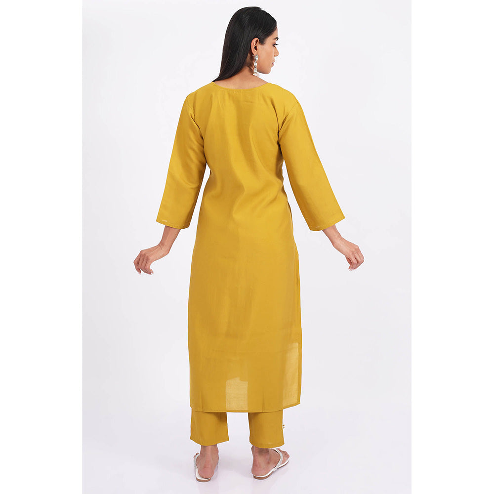 SHRUTI GOYAL Yellow Embroidered Kurta with Pant and Dupatta (Set of 3)