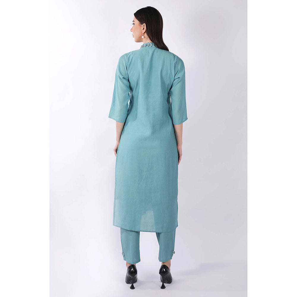 SHRUTI GOYAL Blue Embroidered Kurta with Pant and Dupatta (Set of 3)