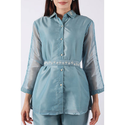 SHRUTI GOYAL Blue Embellished Co-Ord (Set of 3)