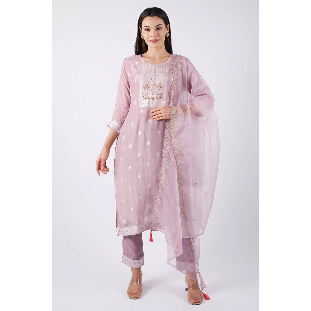 SHRUTI GOYAL Lavender Embroidered Kurta with Pant and Dupatta (Set of 3)