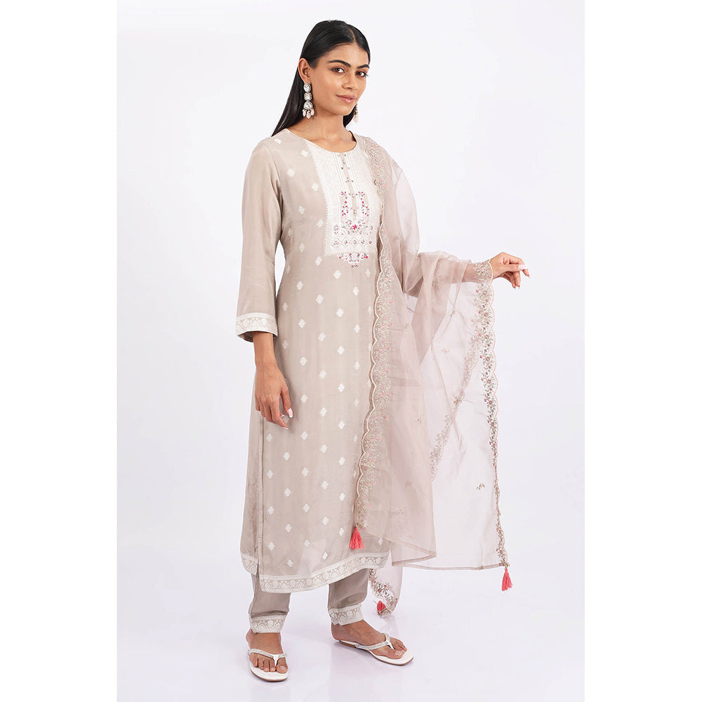 SHRUTI GOYAL Purple Embroidered Kurta with Pant and Dupatta (Set of 3)