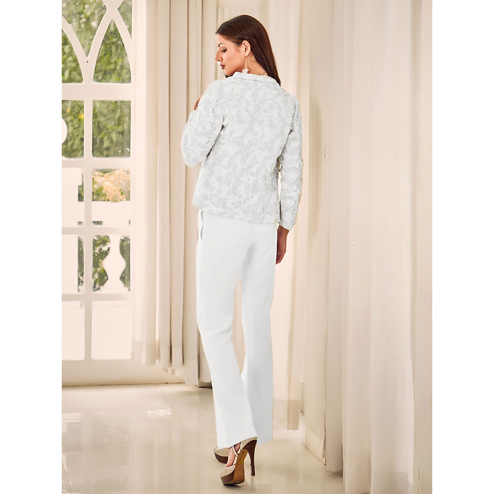Shriya Dahlia Ivory Cut Work Lace Jacket with Bustier and Pant (Set of 3)