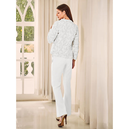 Shriya Dahlia Ivory Cut Work Lace Jacket with Bustier and Pant (Set of 3)