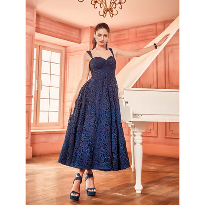 Shriya Dahlia Blue Cutwork Lace Embellished Gown