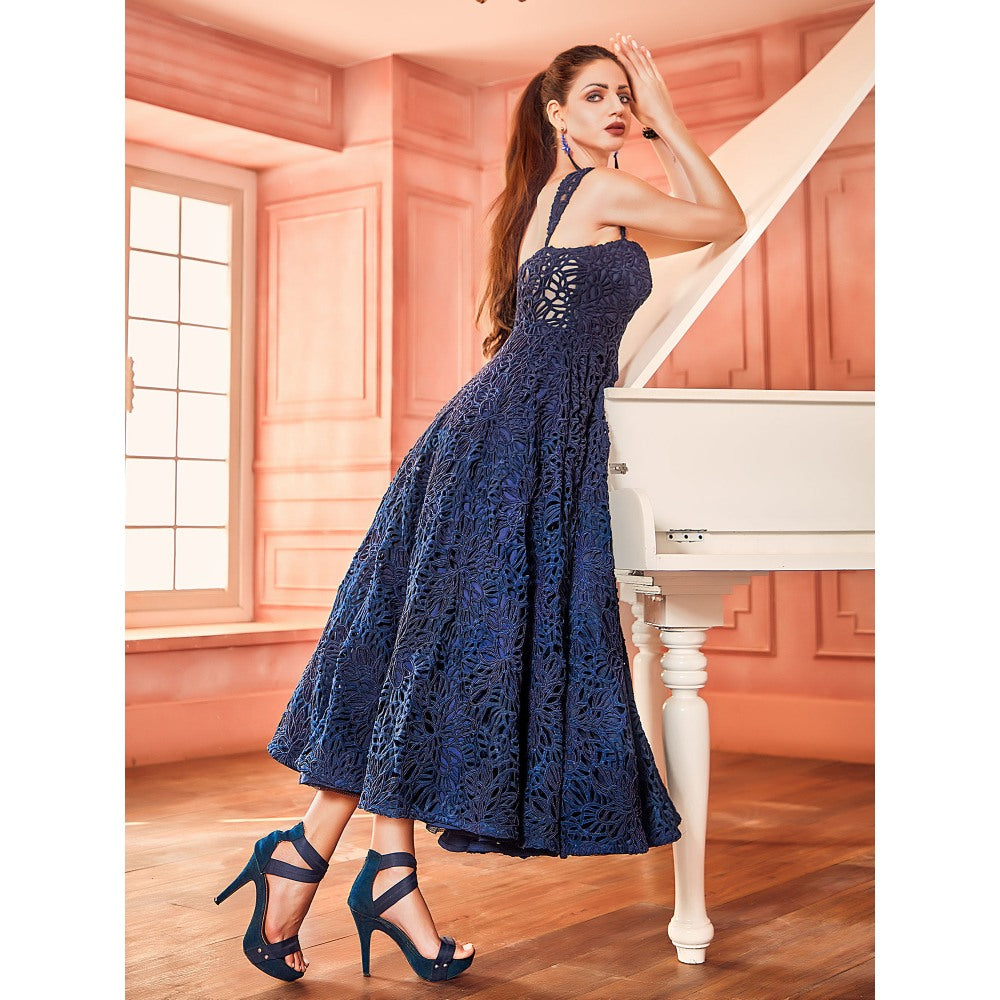Shriya Dahlia Blue Cutwork Lace Embellished Gown