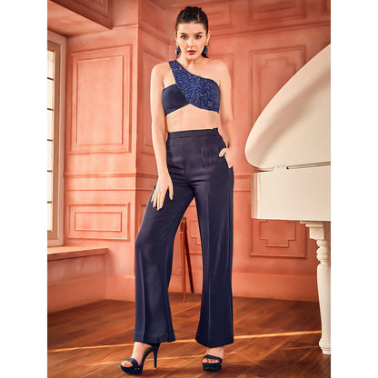 Shriya Dahlia Blue One Shoulder Bustier with Pant (Set of 2)