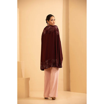 Shriya Dahlia Pink Roses Cape with Tunic and Pants (Set of 3)