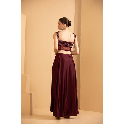 Shriya Dahlia Burgundy Corset Bustier with Drape Skirt (Set of 2)