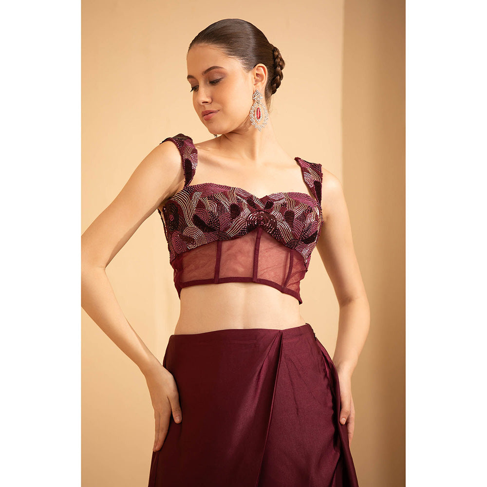 Shriya Dahlia Burgundy Corset Bustier with Drape Skirt (Set of 2)