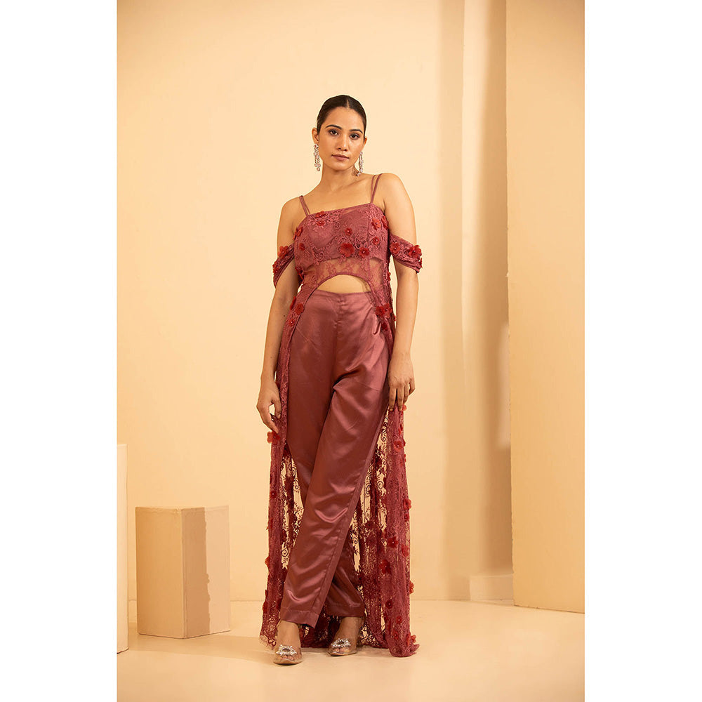 Shriya Dahlia Pink Chandelier Trail Cape with Bustier and Pant (Set of 3)