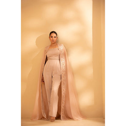 Shriya Dahlia Pink Jumpsuit with Embroidered Cape (Set of 2)