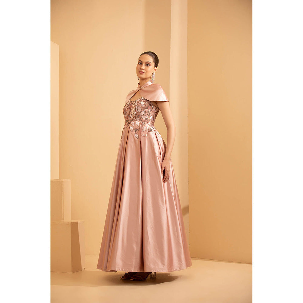 Shriya Dahlia Pink Box Pleat Gown with Cape (Set of 2)